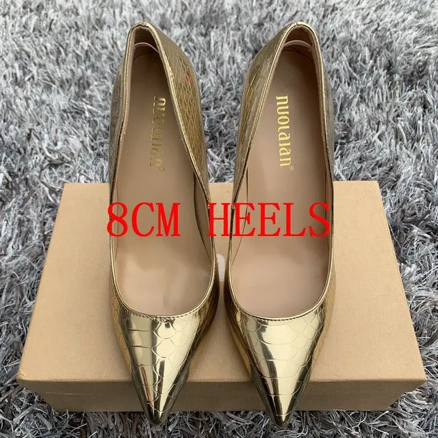 High Heels Pumps Gold Snake Print