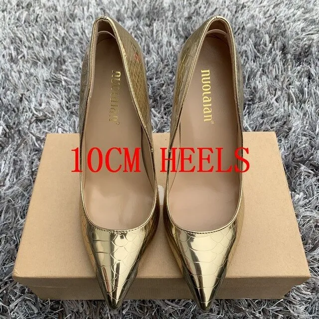 High Heels Pumps Gold Snake Print