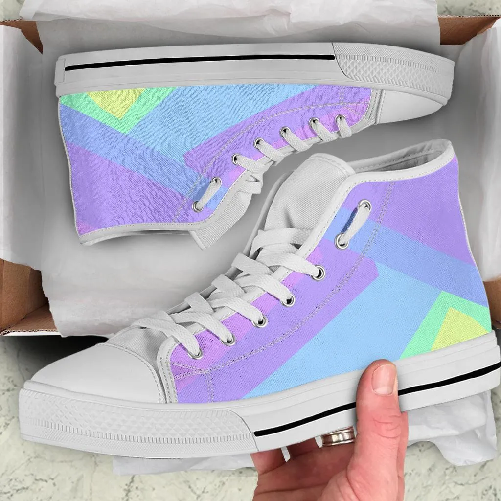 High Top Sneakers - Pastel Blocks (White) | Custom High Top Shoes, Patterned High Top Sneakers, High Top Sneakers for Women, Unisex Shoes