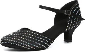 HIPPOSEUS Women's Closed Toe Latin Dance Heels Rhinestone Comfortable Ballroom Dancing Pumps,Model YCL
