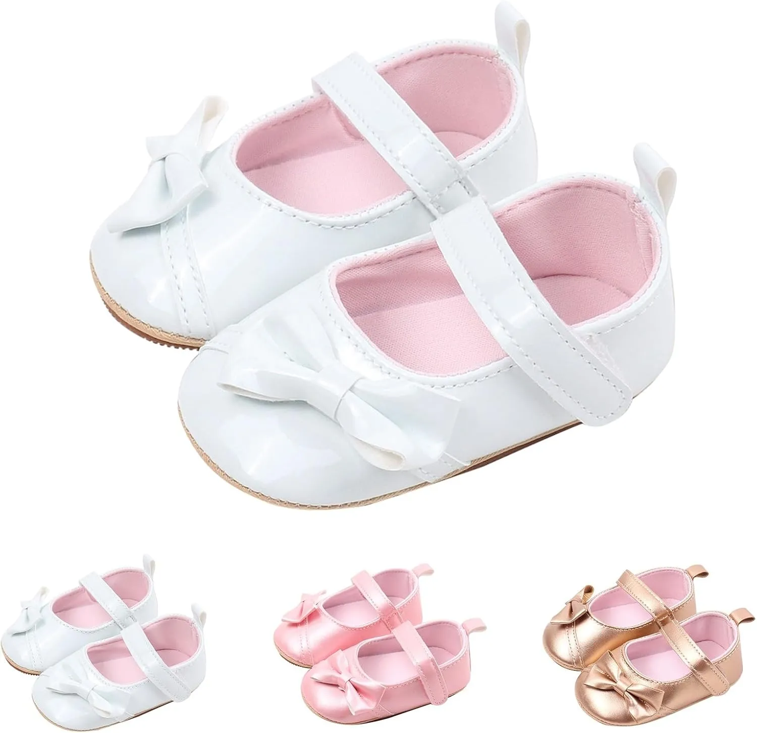 Infant Baby Girls Crown Mary Jane Flats Non-Slip Soft Sole Princess Bow First Sneaker Toddler Wedding Dress Shoes