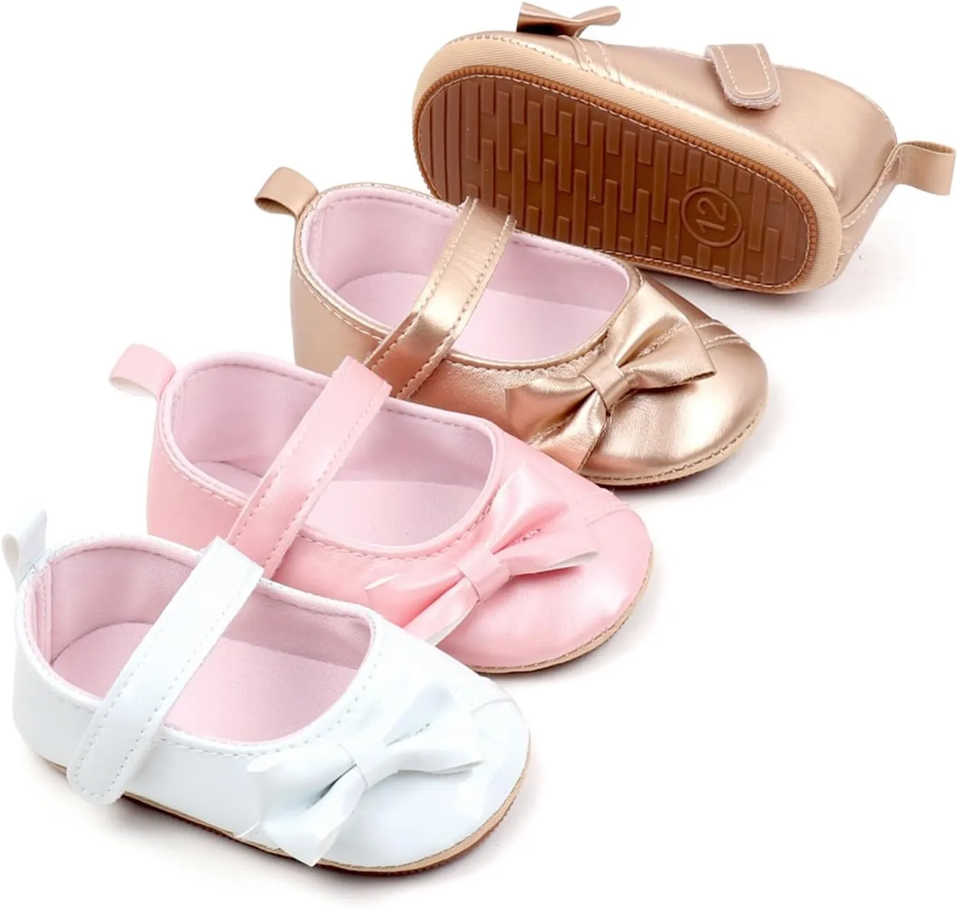 Infant Baby Girls Crown Mary Jane Flats Non-Slip Soft Sole Princess Bow First Sneaker Toddler Wedding Dress Shoes