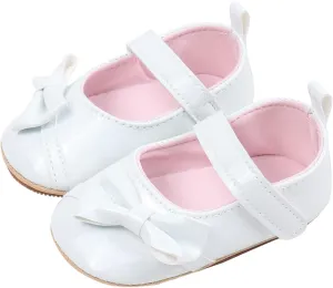 Infant Baby Girls Crown Mary Jane Flats Non-Slip Soft Sole Princess Bow First Sneaker Toddler Wedding Dress Shoes