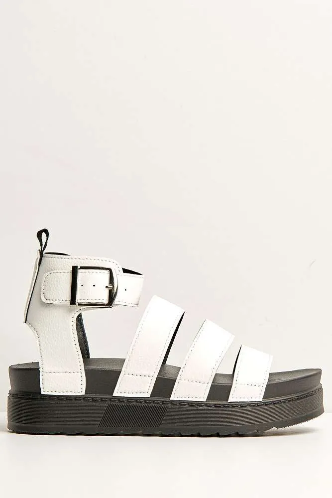 Janice 3 Band High Cleated Anklestrap Sandal in White