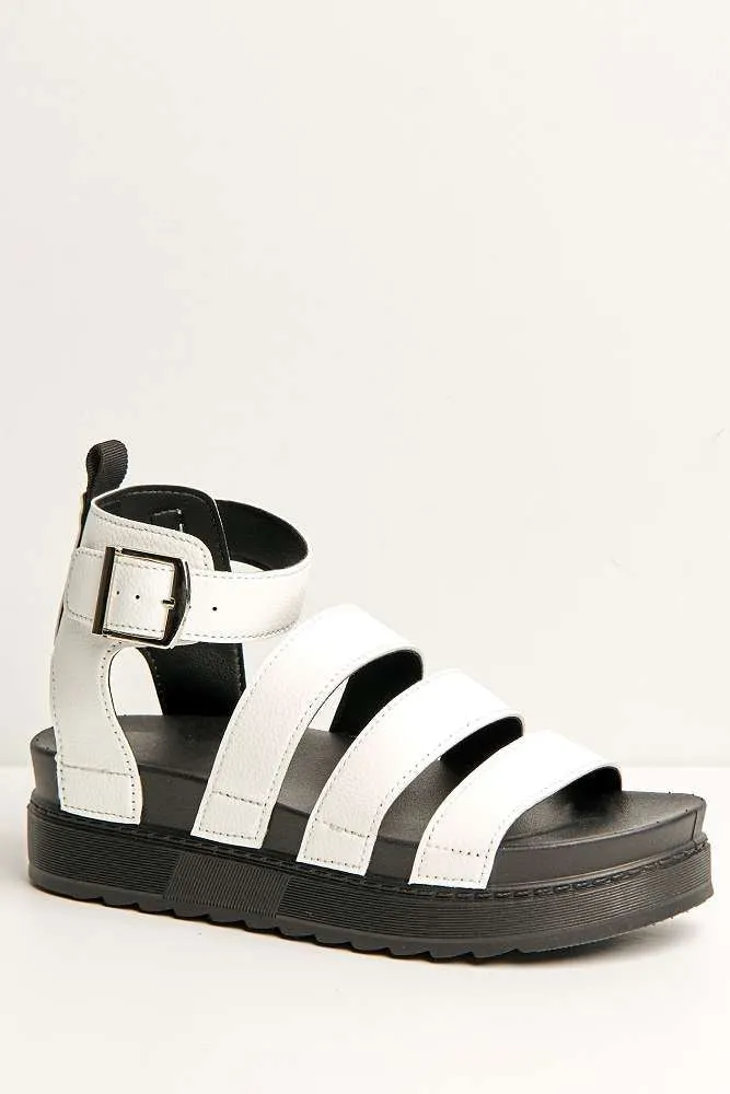 Janice 3 Band High Cleated Anklestrap Sandal in White