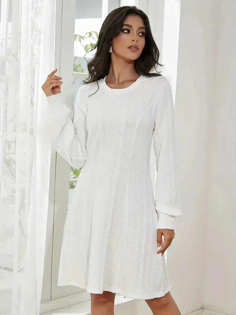 JazzHer Solid Knit A-line Sweater Dress