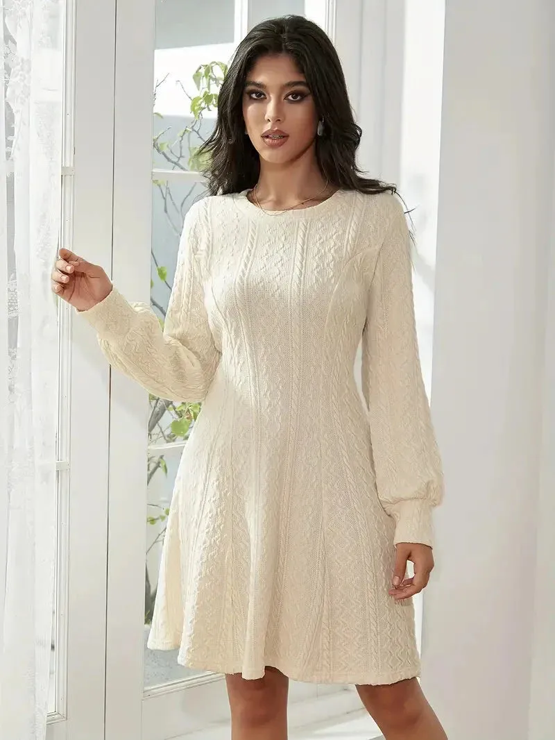 JazzHer Solid Knit A-line Sweater Dress