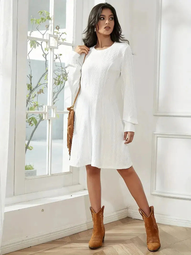 JazzHer Solid Knit A-line Sweater Dress