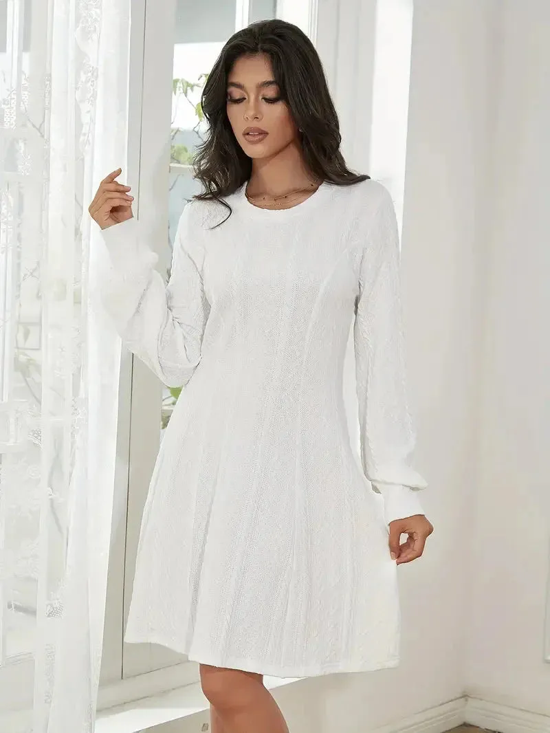 JazzHer Solid Knit A-line Sweater Dress