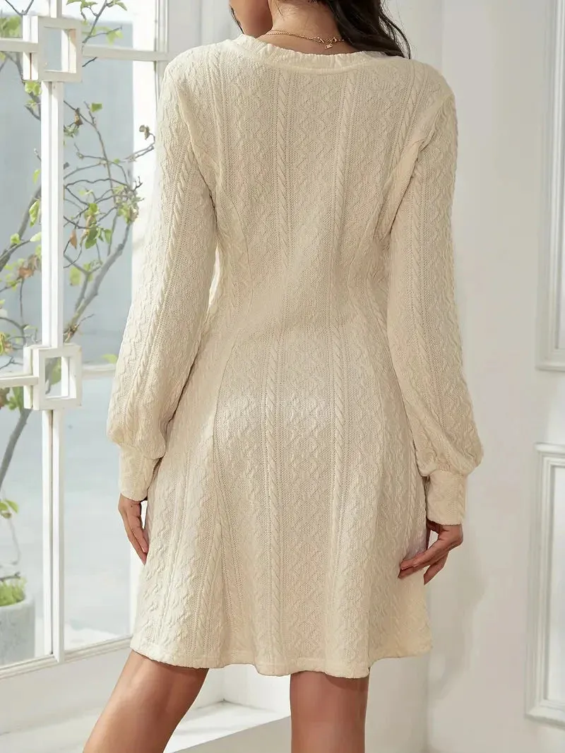JazzHer Solid Knit A-line Sweater Dress