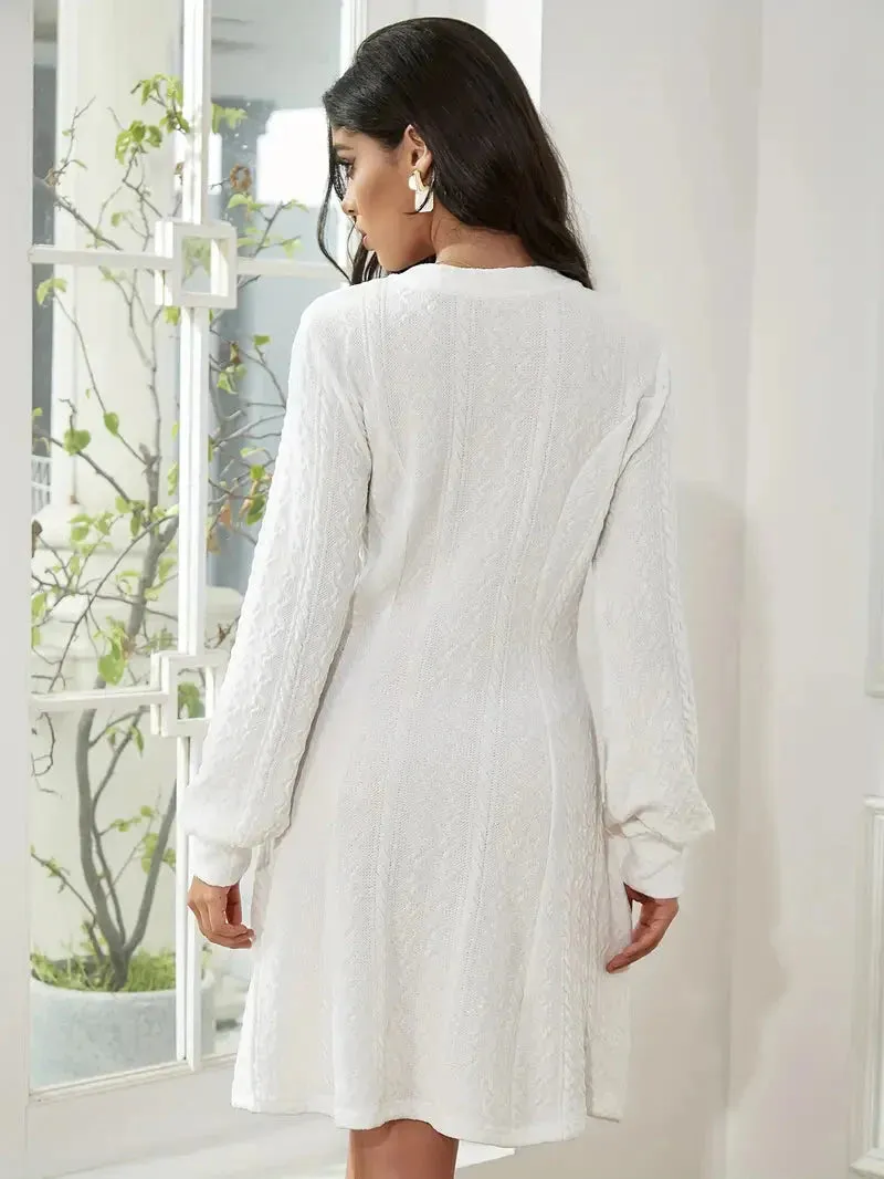 JazzHer Solid Knit A-line Sweater Dress