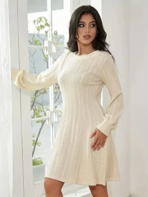 JazzHer Solid Knit A-line Sweater Dress