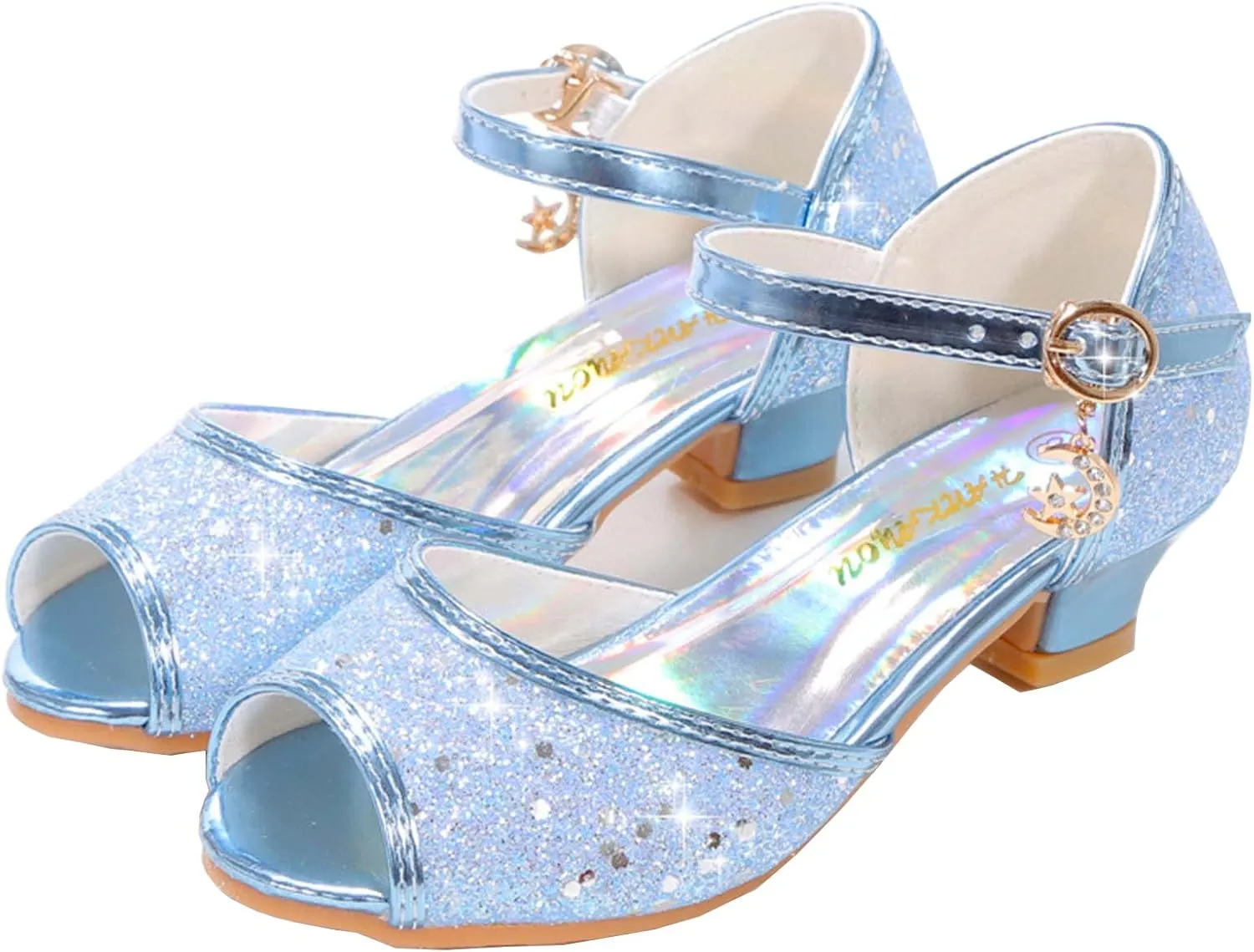 JOEupin Girls Sandals Glittler Dress Shoes Princess Crystal High Heels Party Wedding Flower Girls Shoes for Kid Toddler