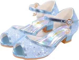 JOEupin Girls Sandals Glittler Dress Shoes Princess Crystal High Heels Party Wedding Flower Girls Shoes for Kid Toddler