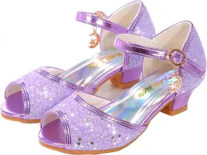JOEupin Girls Sandals Glittler Dress Shoes Princess Crystal High Heels Party Wedding Flower Girls Shoes for Kid Toddler