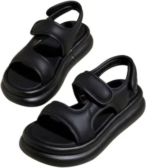 Kids Leather Sandals, Girls Boys Solid Color Soft Sole Vintage Beach Water Shoes, Open Toe House Slippers Girls