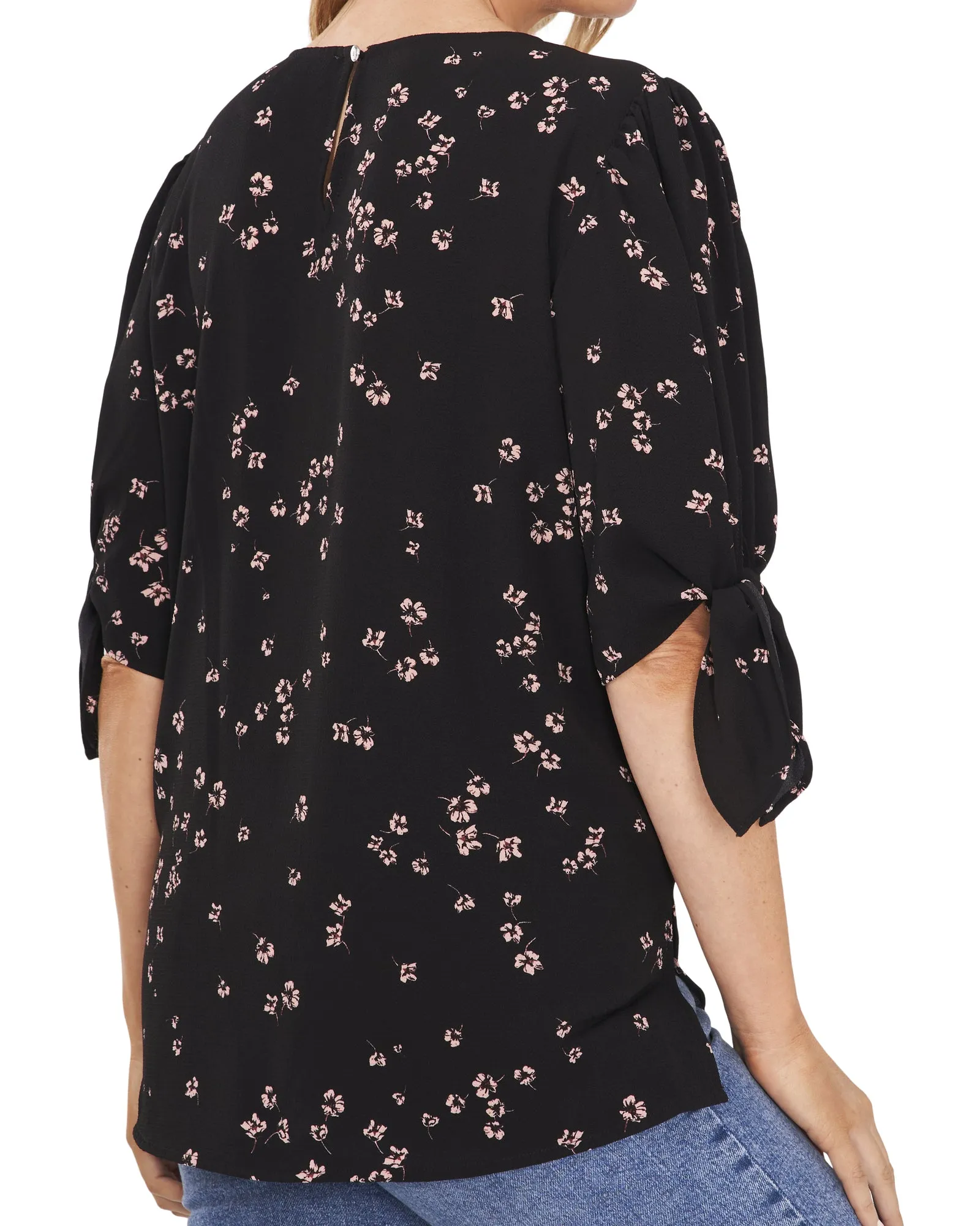 Laith Mini Floral Print Blouse | Black / Pink
