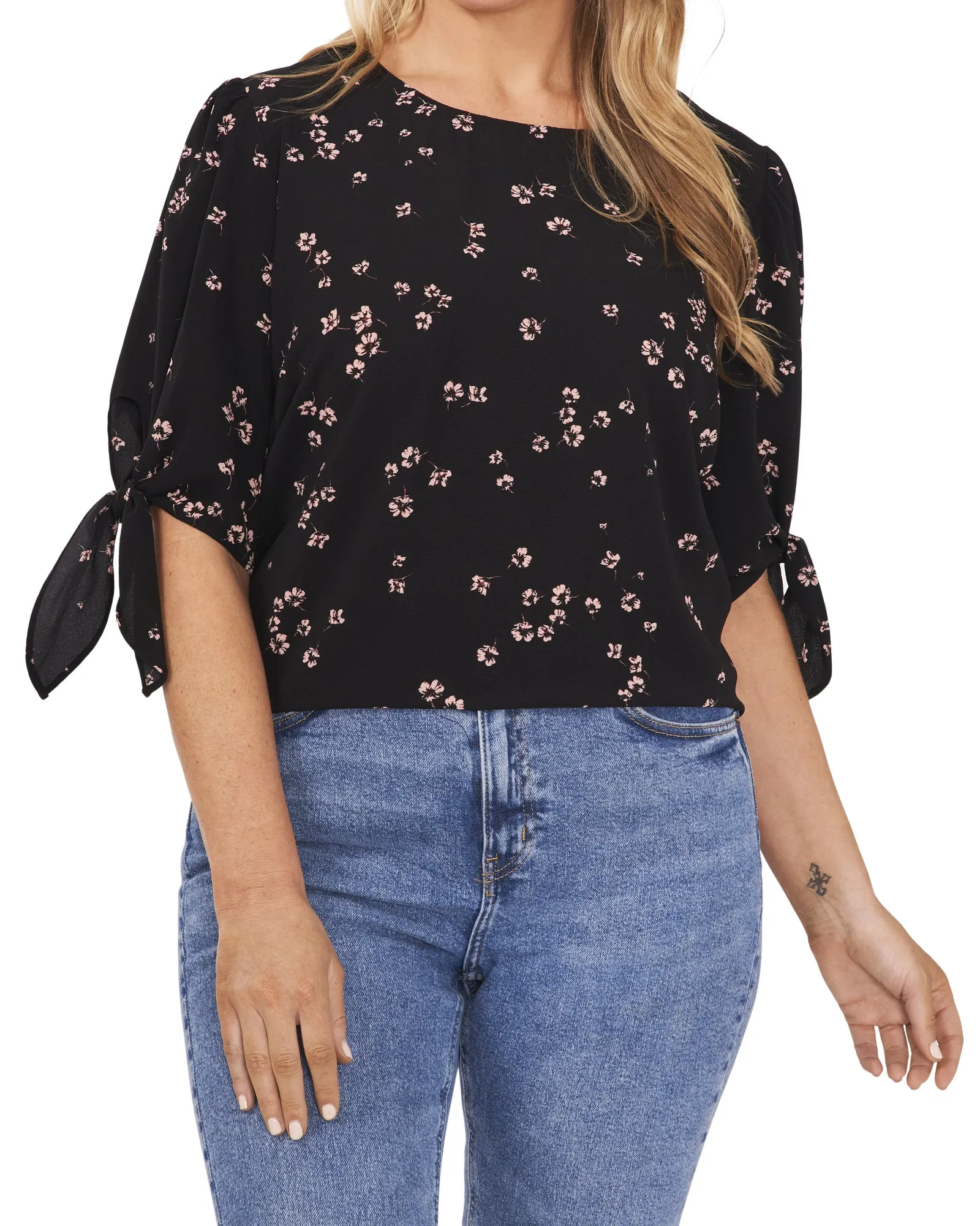 Laith Mini Floral Print Blouse | Black / Pink