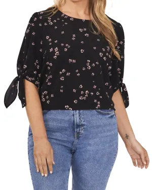 Laith Mini Floral Print Blouse | Black / Pink