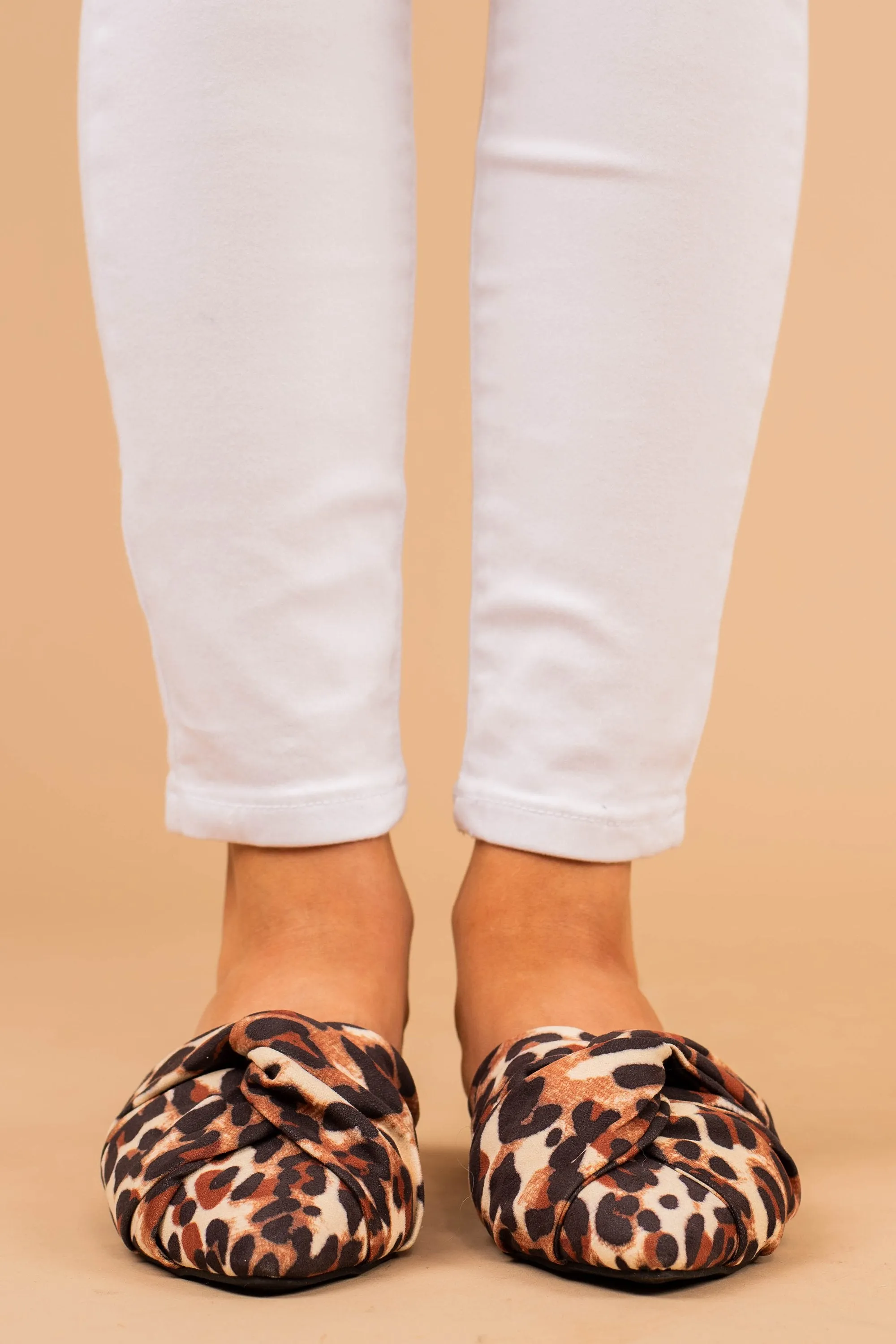 Looking Forward Brown Leopard Flat Mules