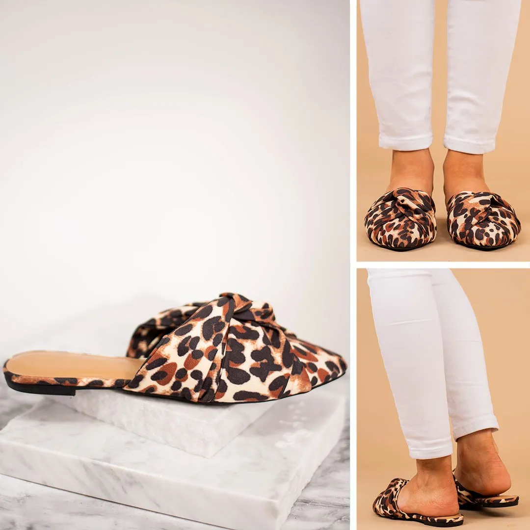 Looking Forward Brown Leopard Flat Mules