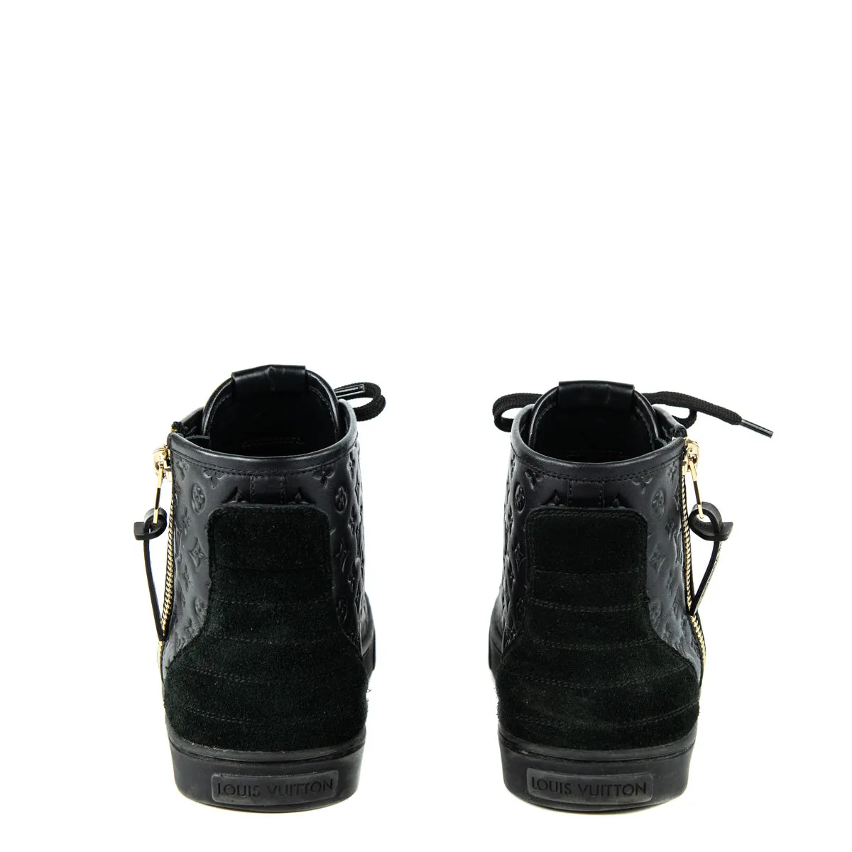 Louis Vuitton Black Leather Punchy Monogram High Top Sneakers Size 6 | EU 36