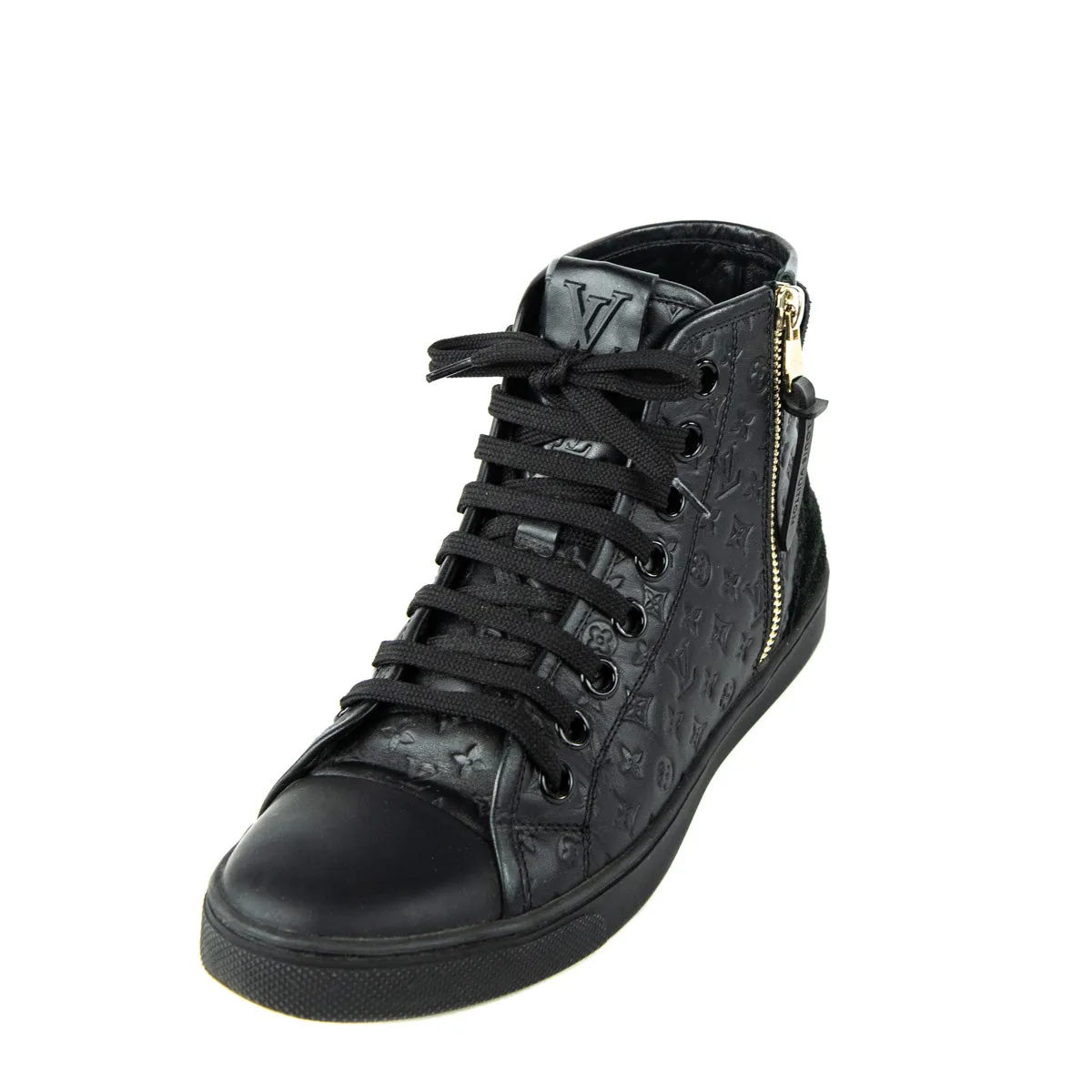Louis Vuitton Black Leather Punchy Monogram High Top Sneakers Size 6 | EU 36
