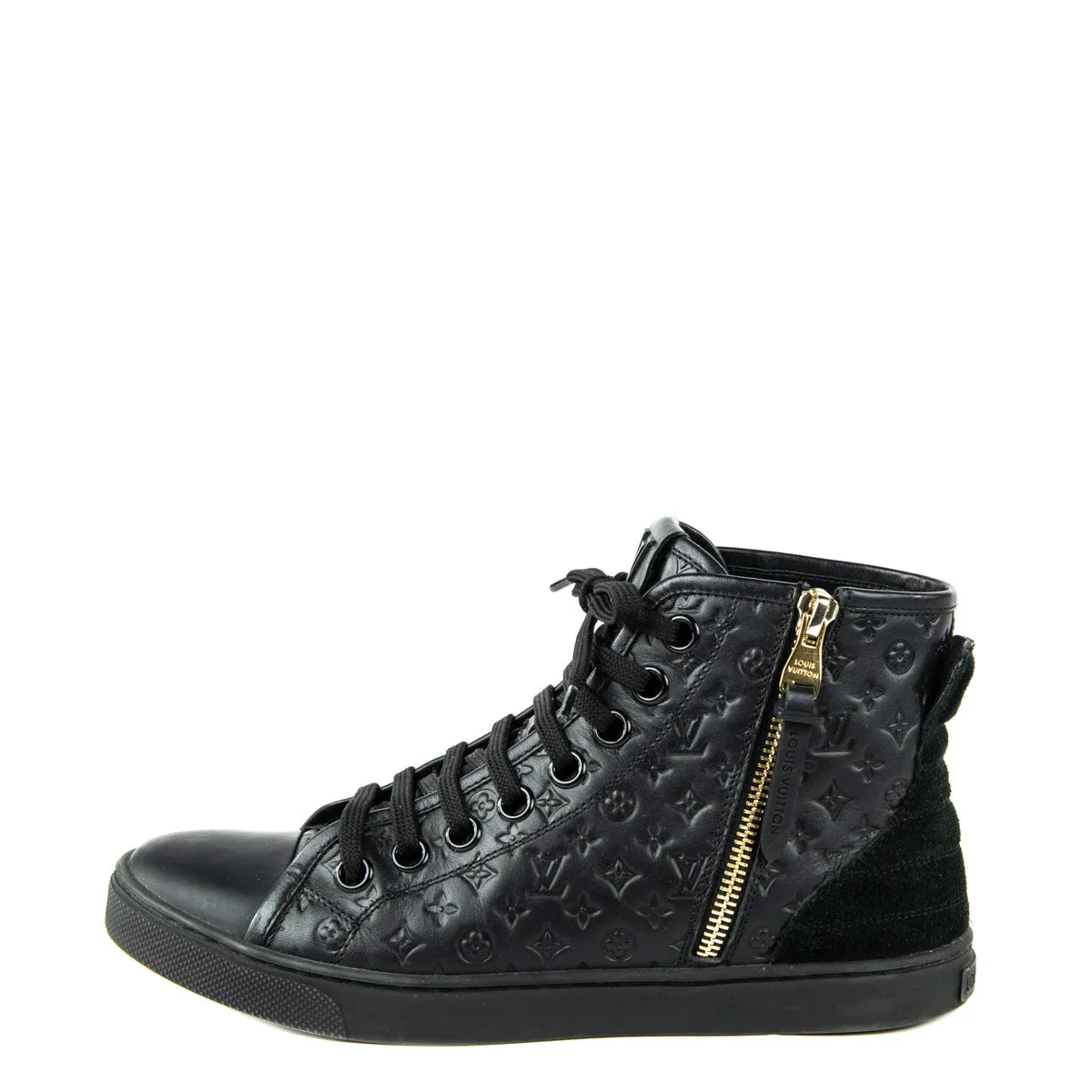Louis Vuitton Black Leather Punchy Monogram High Top Sneakers Size 6 | EU 36