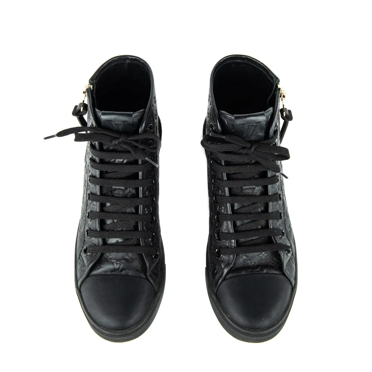 Louis Vuitton Black Leather Punchy Monogram High Top Sneakers Size 6 | EU 36