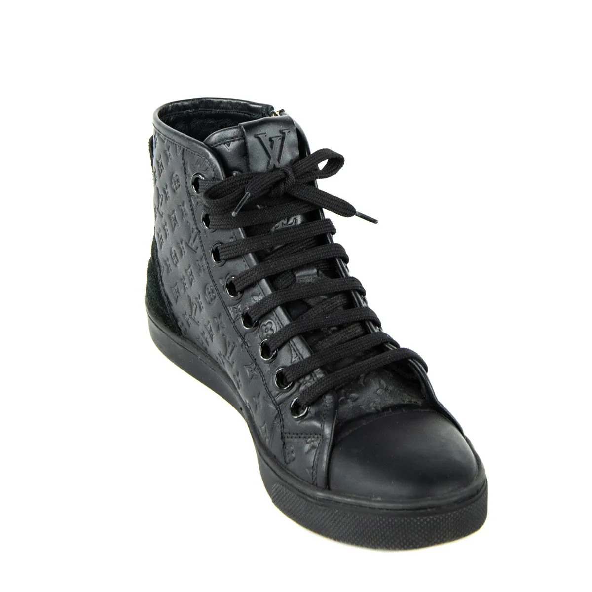 Louis Vuitton Black Leather Punchy Monogram High Top Sneakers Size 6 | EU 36