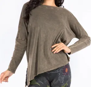 M. Rena | Mineral Wash Boat Neck Asymmetrical Tunic with Long Sleeve | Slate