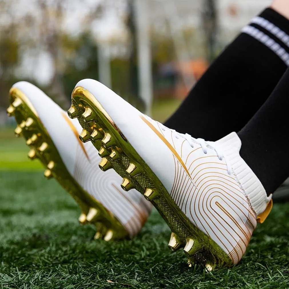 MEBAMY Men's Football Cleats High-Tops Comfortable - Gold-Plated Sole Spikes Soccer Boots for Turf AG