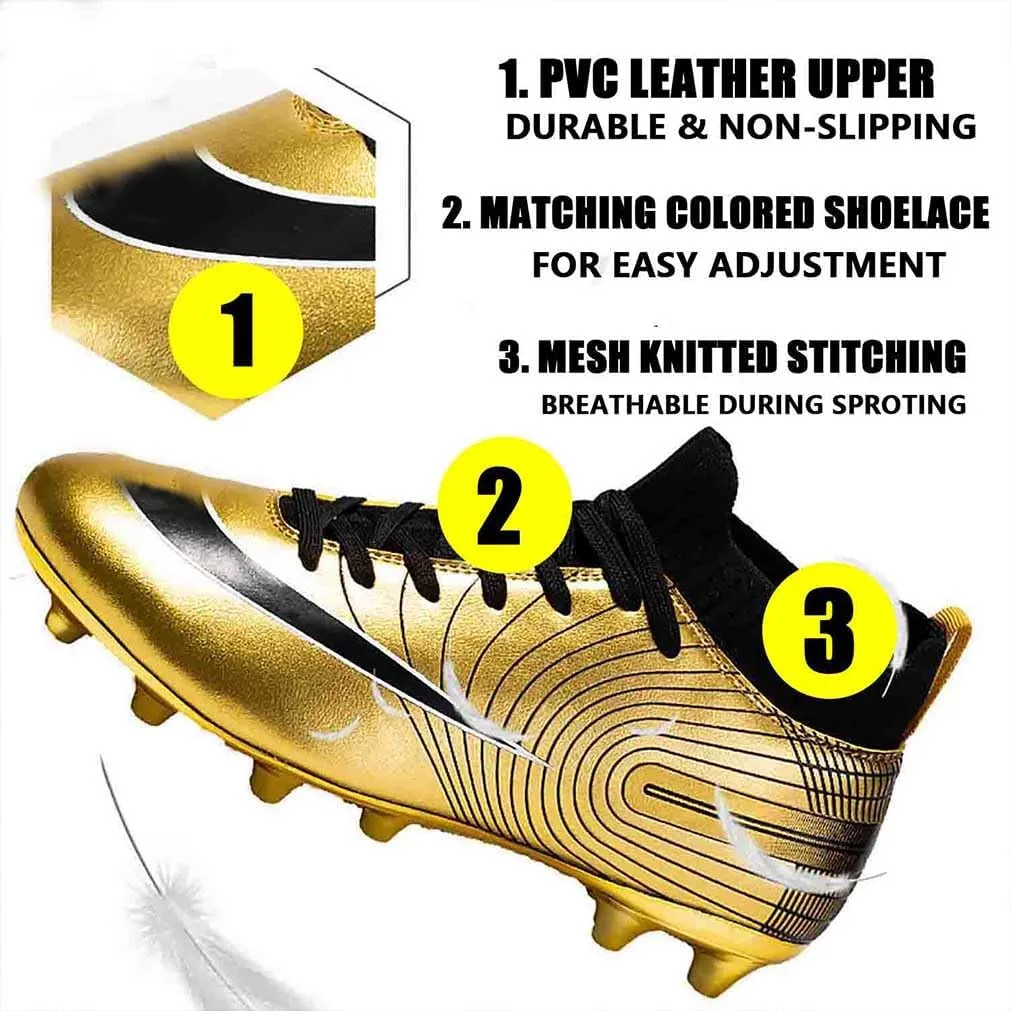 MEBAMY Men's Football Cleats High-Tops Comfortable - Gold-Plated Sole Spikes Soccer Boots for Turf AG