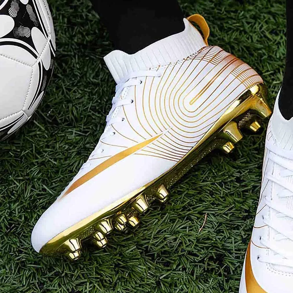 MEBAMY Men's Football Cleats High-Tops Comfortable - Gold-Plated Sole Spikes Soccer Boots for Turf AG