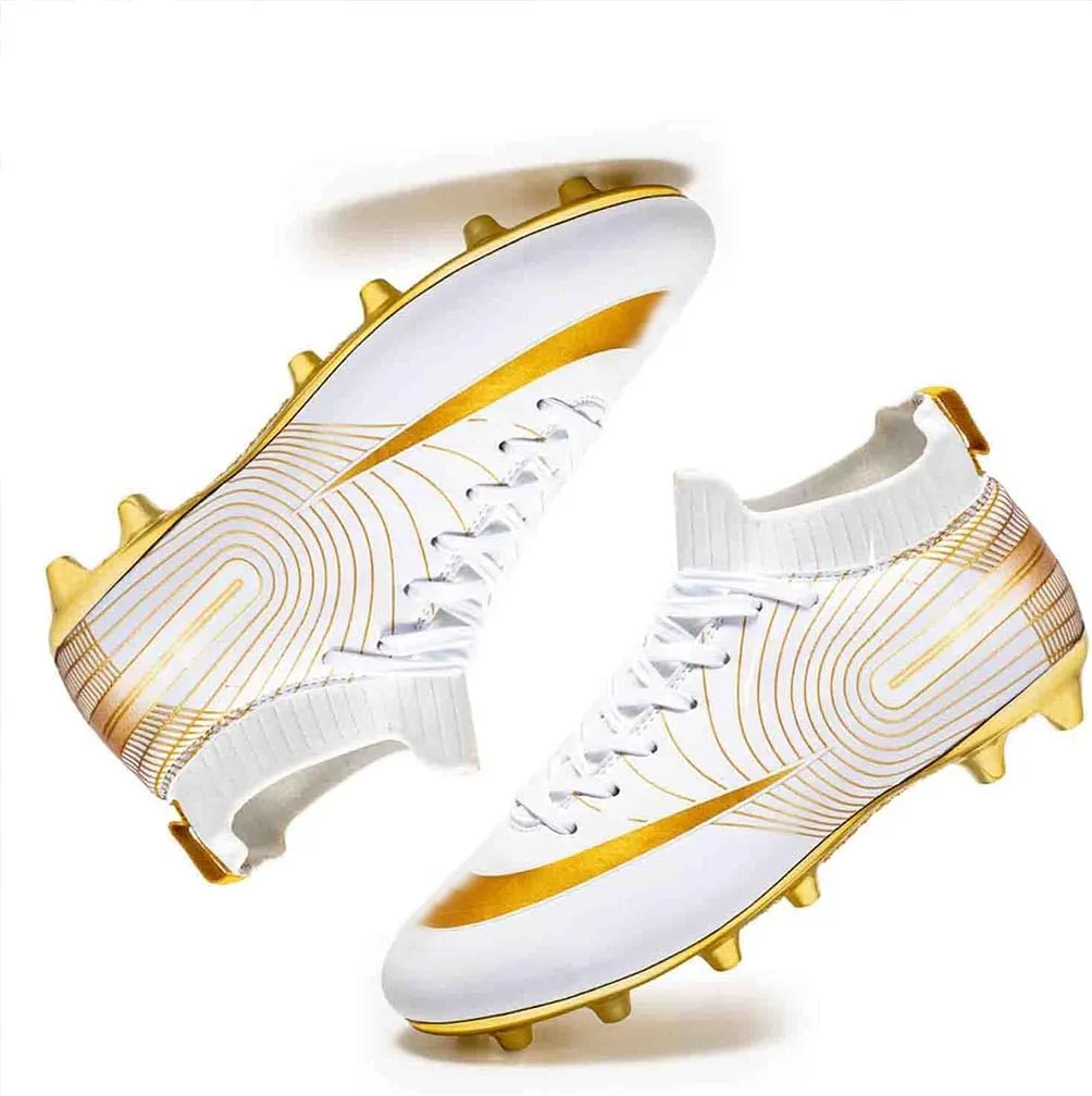 MEBAMY Men's Football Cleats High-Tops Comfortable - Gold-Plated Sole Spikes Soccer Boots for Turf AG
