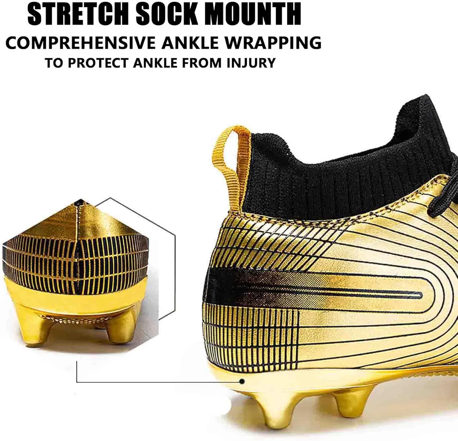 MEBAMY Men's Football Cleats High-Tops Comfortable - Gold-Plated Sole Spikes Soccer Boots for Turf AG