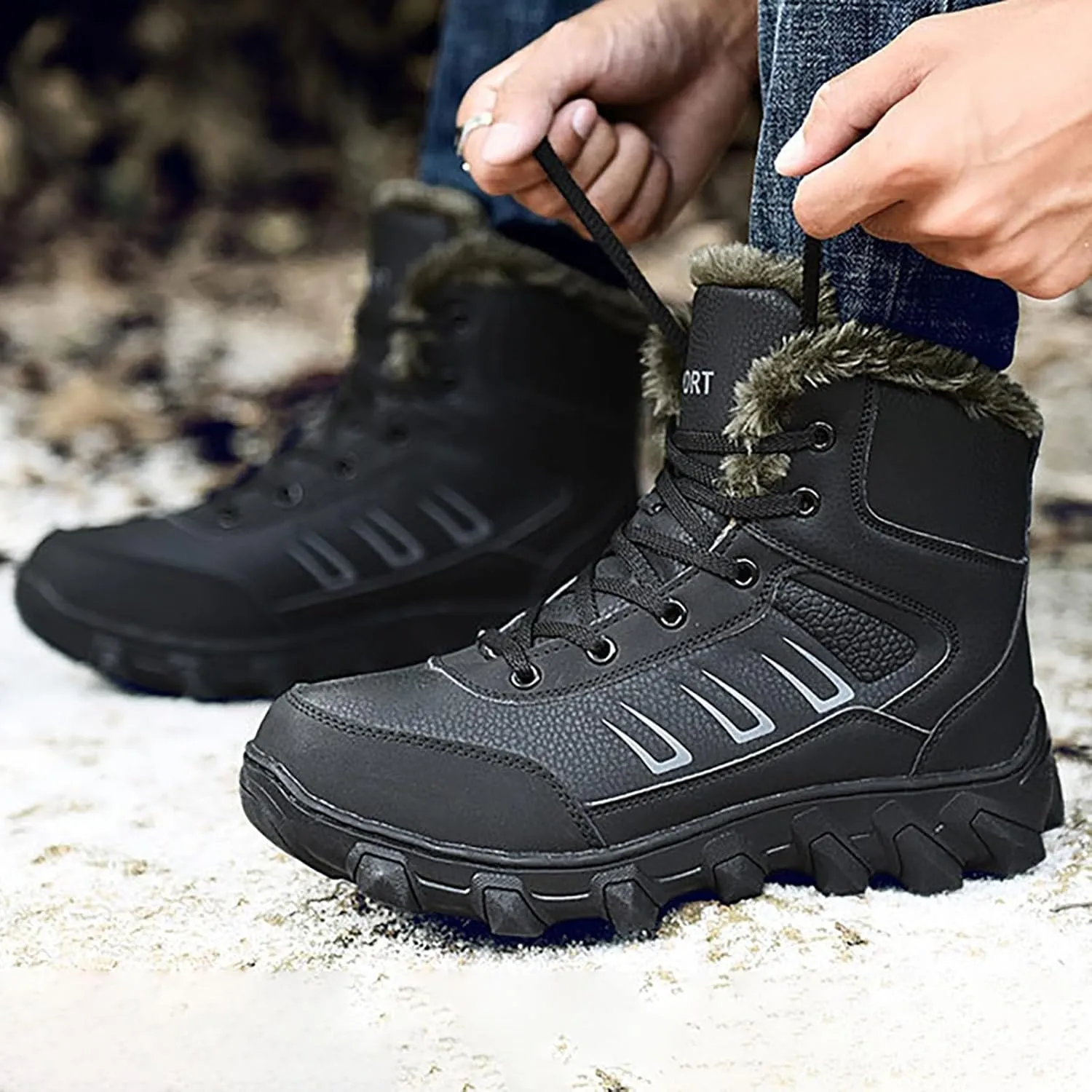 Men Work Boots Soft Toe Hiking Sneakers with Warm Fur Lining Safety Shoes for Women Comfortable Waterproof Outdoor Shoes Lightweight Anti Slip Hike Grounded Footwear