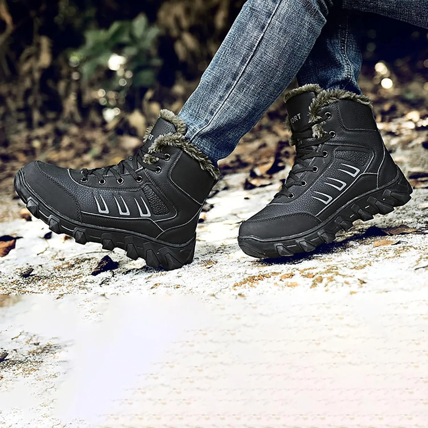 Men Work Boots Soft Toe Hiking Sneakers with Warm Fur Lining Safety Shoes for Women Comfortable Waterproof Outdoor Shoes Lightweight Anti Slip Hike Grounded Footwear