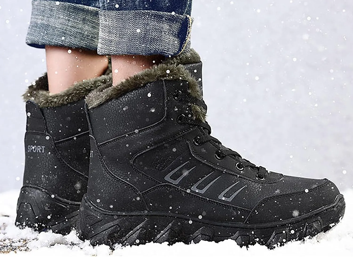Men Work Boots Soft Toe Hiking Sneakers with Warm Fur Lining Safety Shoes for Women Comfortable Waterproof Outdoor Shoes Lightweight Anti Slip Hike Grounded Footwear