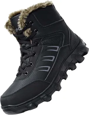 Men Work Boots Soft Toe Hiking Sneakers with Warm Fur Lining Safety Shoes for Women Comfortable Waterproof Outdoor Shoes Lightweight Anti Slip Hike Grounded Footwear