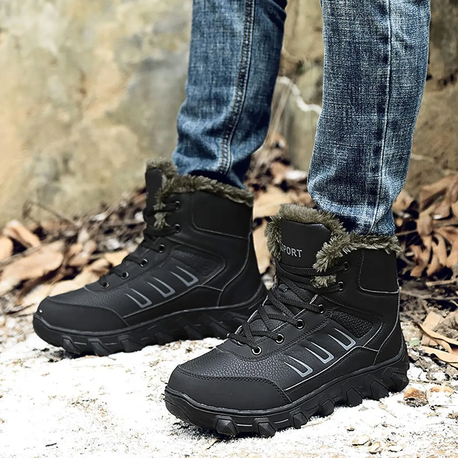 Men Work Boots Soft Toe Hiking Sneakers with Warm Fur Lining Safety Shoes for Women Comfortable Waterproof Outdoor Shoes Lightweight Anti Slip Hike Grounded Footwear