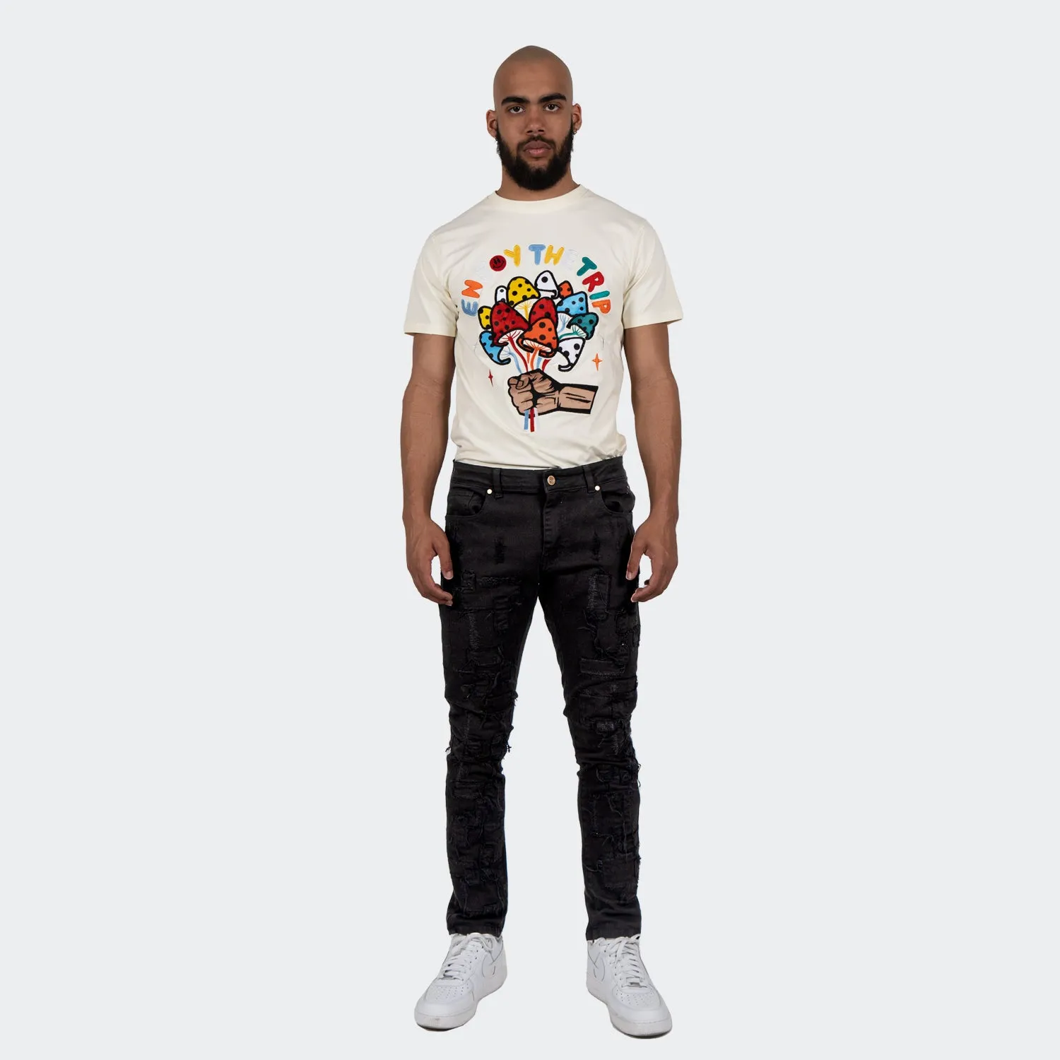 Men's TWO MILL TWENTY "Humboldt" Slim Fit Stitched Denim Jeans Jet Black