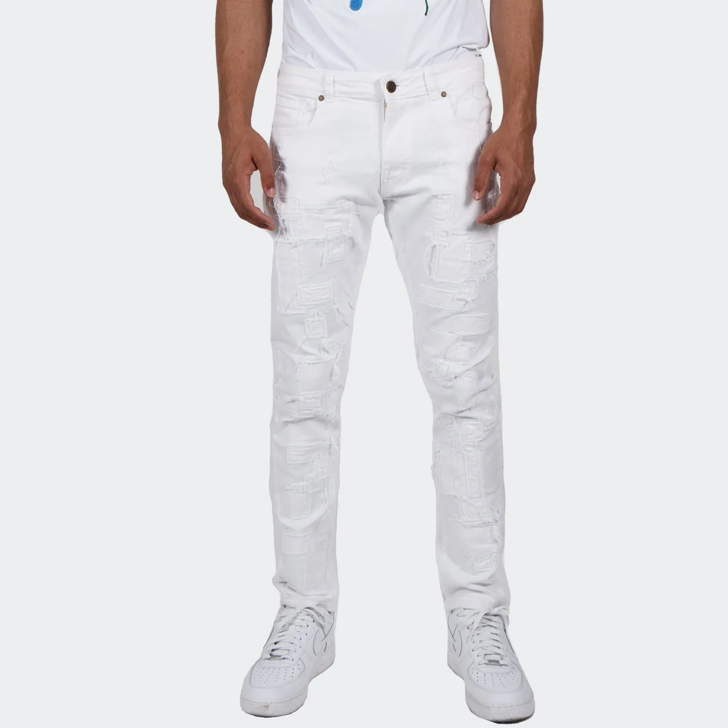 Men's TWO MILL TWENTY "Humboldt" Slim Fit Stitched Denim Jeans White