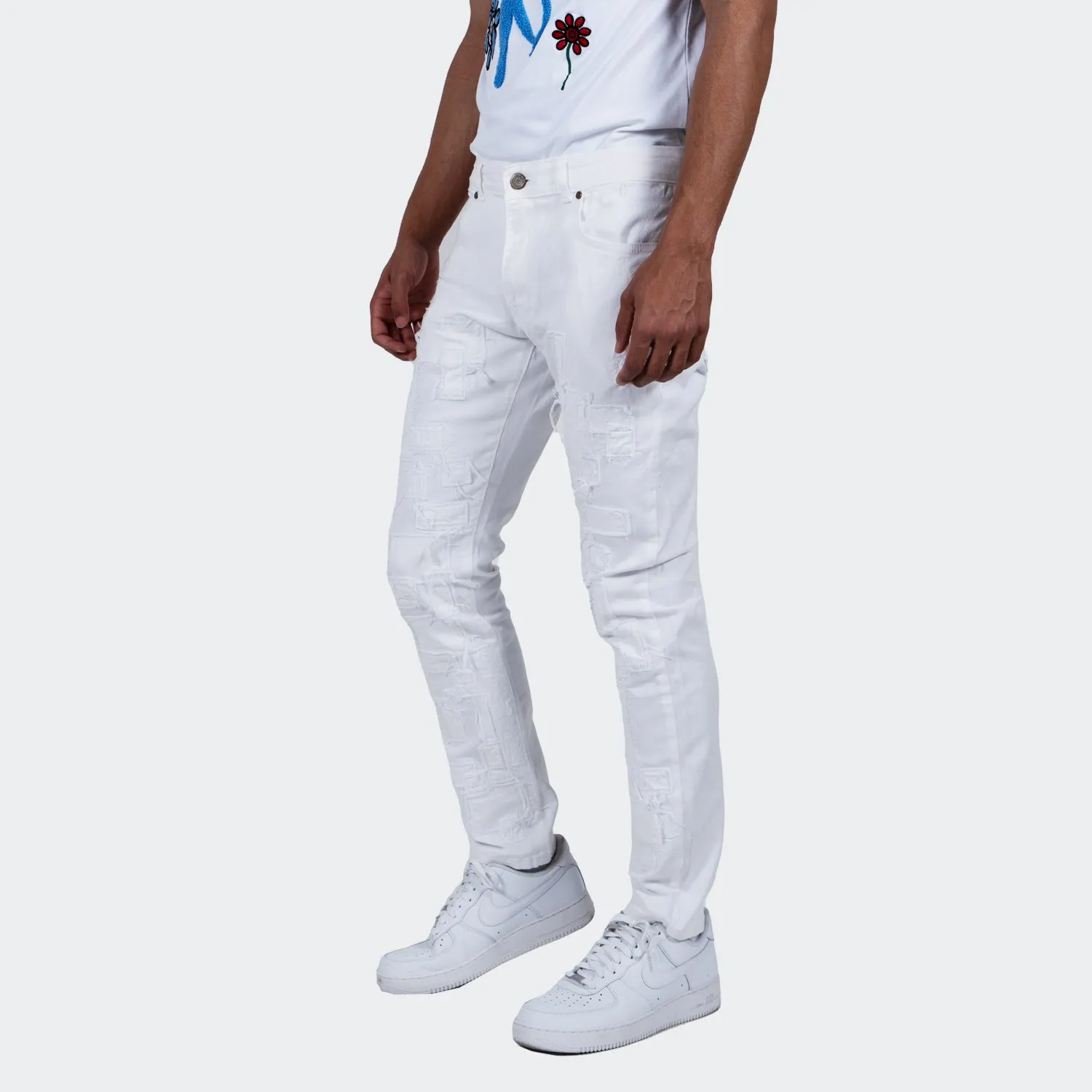 Men's TWO MILL TWENTY "Humboldt" Slim Fit Stitched Denim Jeans White