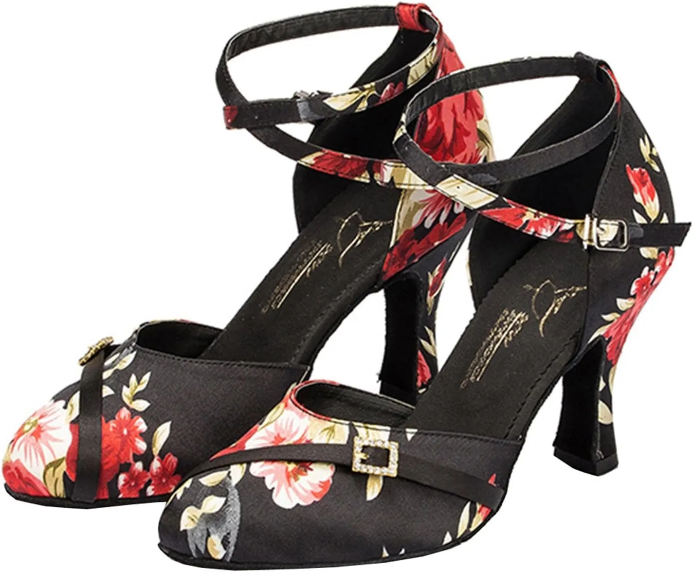 Minishion Women's TH094 Cross Strap Printed Satin Wedding Ballroom Latin Taogo Dance Pumps Shoes