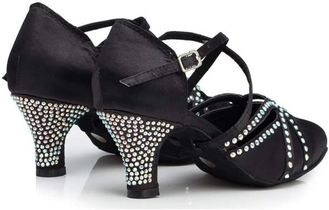 Minishion Women's TH137 Cross Strap Low Heel Satin Wedding Ballroom Latin Taogo Dance Pumps Shoes