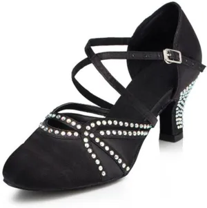 Minishion Women's TH137 Cross Strap Low Heel Satin Wedding Ballroom Latin Taogo Dance Pumps Shoes