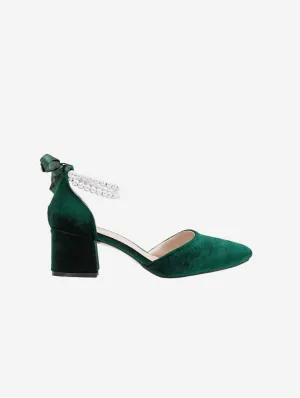 Miranda Vegan Suede Pearl Low Heels | Emerald Green