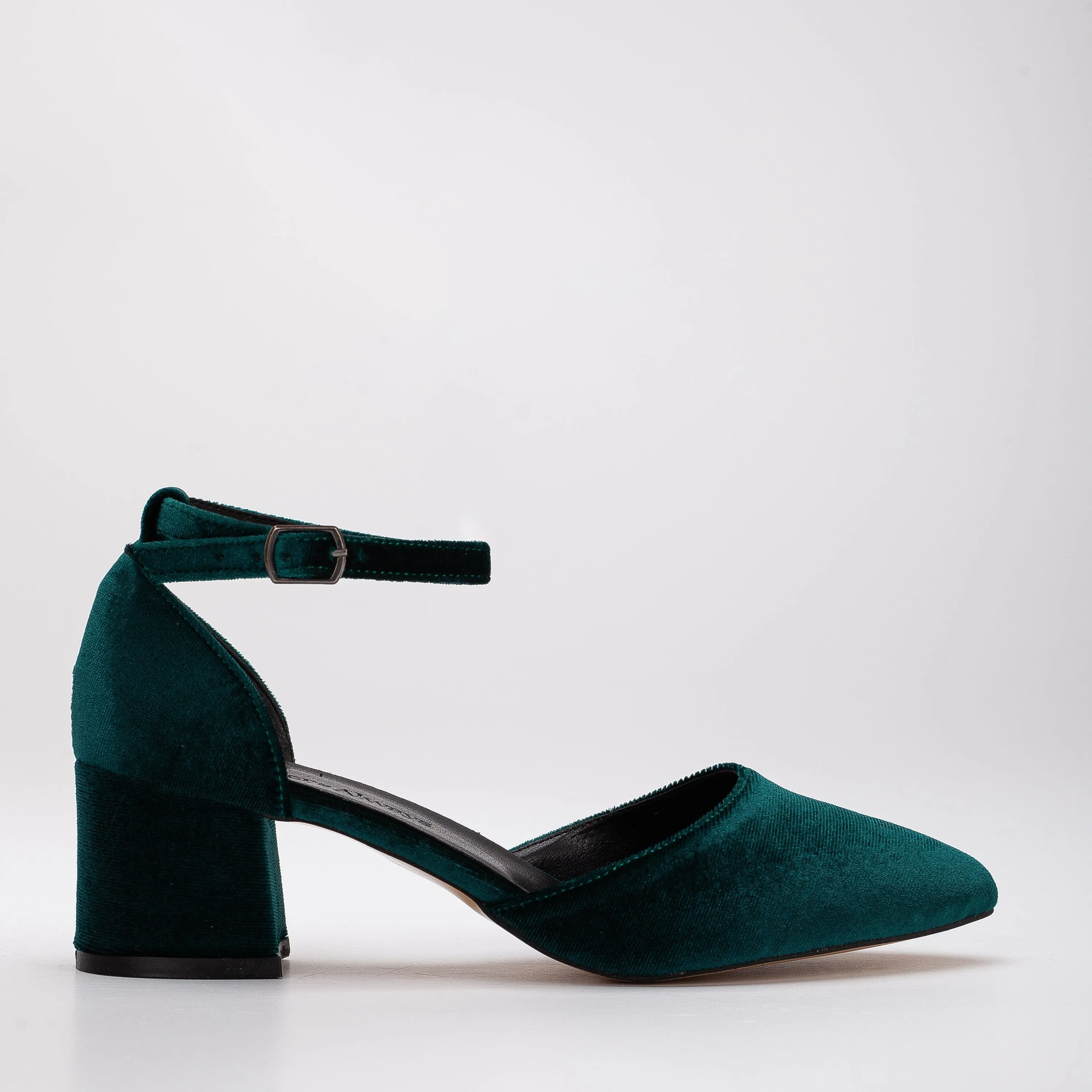 Miranda Vegan Suede Pearl Low Heels | Emerald Green