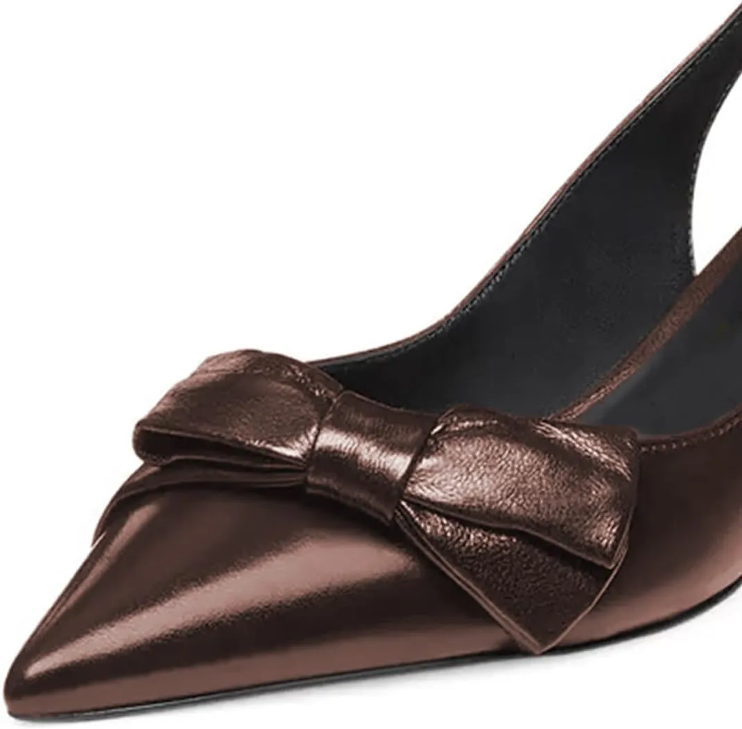 miss left Women Pointy Closed Toe Bows Pumps Slip On Low Kitten Heel Elastic Strap Slingback Sandals Dressy Leisure Prom Shoes Size 4-16 US